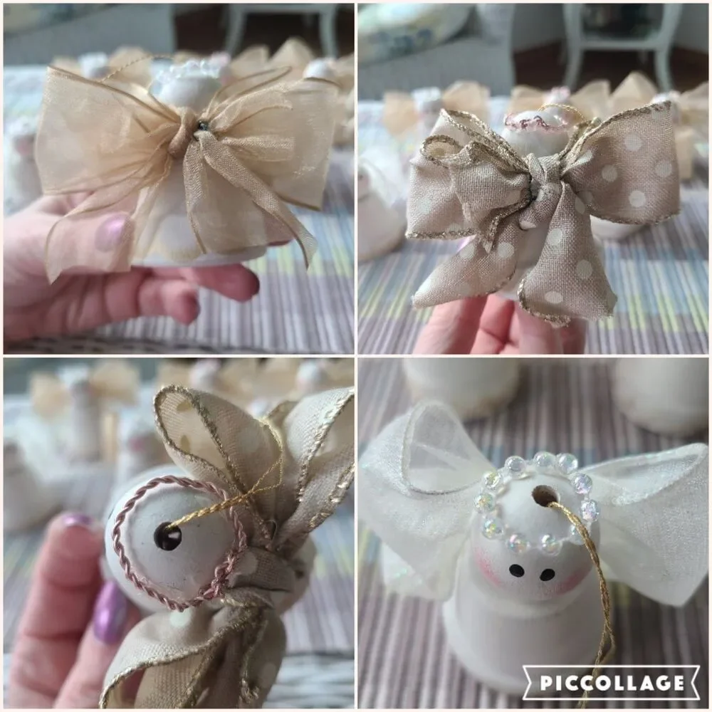 Vintage Handcrafted Mini Clay Pot Holiday Angel Ornaments - Set of 7 - Christmas